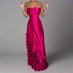 Mila | Dames Strapless Satijnen Maxi-avondjurk Cirkeldetails