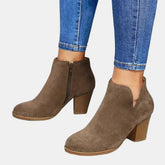Lisa | Dames Suède Ankle Boots Blokhak Ritssluiting