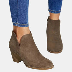 Lisa | Dames Suède Ankle Boots Blokhak Ritssluiting