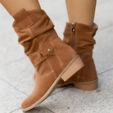Elin | Dames Suède Slouchy Knee High Boots Ritssluiting Gesp