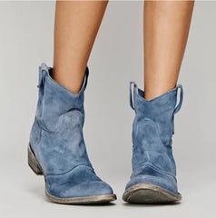 Julia | Dames Suède Western Knee High Boots Platte Hak