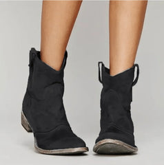 Julia | Dames Suède Western Knee High Boots Platte Hak