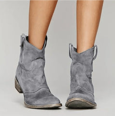 Julia | Dames Suède Western Knee High Boots Platte Hak