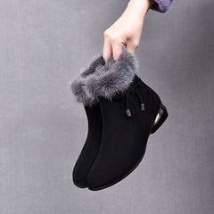 Sara | Dames Suede Ankle Boots Bontrand Blokhak Winterlaarzen