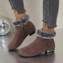 Sara | Dames Suede Ankle Boots Bontrand Blokhak Winterlaarzen
