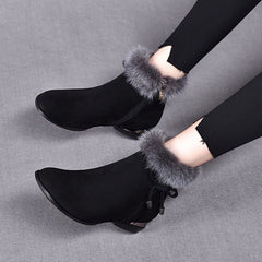 Sara | Dames Suede Ankle Boots Bontrand Blokhak Winterlaarzen