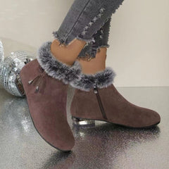 Sara | Dames Suede Ankle Boots Bontrand Blokhak Winterlaarzen