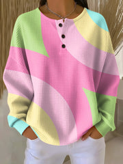 Yara | Dames Sweater Geometrisch Wafelstof Henley Pullover