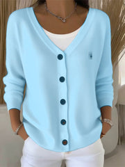 Sara | Dames V-hals Gebreide Vest Sweater Vrouwen Lange Mouw Knoopsluiting