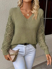 Yara | Dames V-hals Knit Sweater Ajour Mouwen Polyester Trui