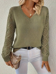 Yara | Dames V-hals Knit Sweater Ajour Mouwen Polyester Trui