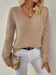 Yara | Dames V-hals Knit Sweater Ajour Mouwen Polyester Trui