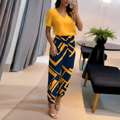 Sophie | Dames V-hals Wide Leg Two-piece Set Korte Mouwen