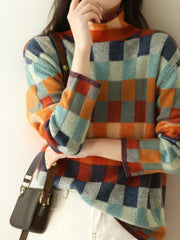 Sanne | Dames Veelkleurig Geruit Coltrui Knit Sweater