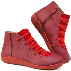 Nora | Dames Veterlaars Platte Zool Gevlochten Rits Ankle Boots