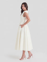 Elin | Dames Vintage Bateau-Hals Midi Satijn Jurk