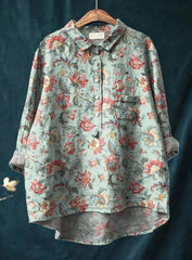 Yara | Dames Vintage Bloemenprint Oversized Linnen Blouse