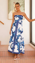 Lisa | Dames Vintage Geprinte Strapless Maxi Jurk