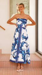 Lisa | Dames Vintage Geprinte Strapless Maxi Jurk