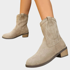 Olivia | Dames Western Suède Ankle Boots met Stikseldetails