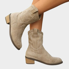 Olivia | Dames Western Suède Ankle Boots met Stikseldetails