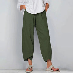Julia | Dames Wijdvallende Casual Broek Elastische Taille Linnenlook