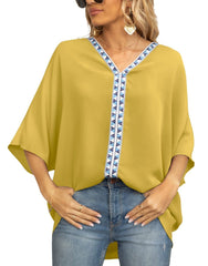 Sophie | Dames Wijdvallende V-hals Tunic Geometrische Borduurrand