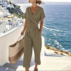 Sanne | Dames Wikkel V-hals Korte Mouw Relaxed-Fit Jumpsuit