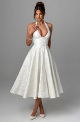 Phoebe | Dames Bruiloft Gasten Halter Midi Jurk
