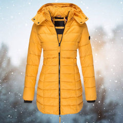 Elin | Gewatteerde Jacket Dames Lange Doorgestikte Winterjas Met Capuchon