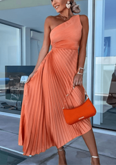Aubrey | Dames Bruidsgast Jurk One Shoulder Plissé Maxijurk