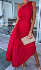 Aubrey | Dames Bruidsgast Jurk One Shoulder Plissé Maxijurk