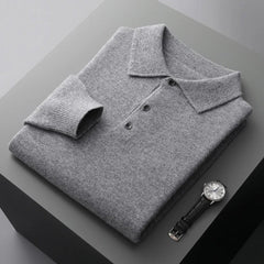 Liam | Heren Gebreide Kasjmier Polo Pullover Sweater met Kraag