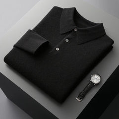 Liam | Heren Gebreide Kasjmier Polo Pullover Sweater met Kraag