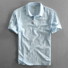 Lars | Heren Linnen Korte Mouw Polo Shirt