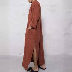 Finn | Heren Linnen Maxi Tunic Wijde Kaftan Stehkraag Knoopsluiting
