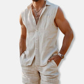 Jayden | Heren Mouwloos Linnen Button-Down Shirt Shorts Set