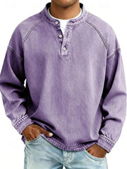 Sem | Heren Retro Henley Mens Knit Sweater Lange Mouwen Used-Look