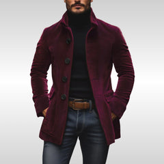 Tim | Heren Slim-Fit Ribfluwelen Mens Wool Coat Staande Kraag