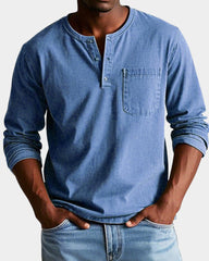 Mees | Heren Vintage Langarm Henley Shirt Borstzak