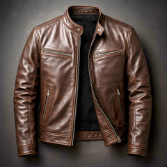 Bowen | Heren Vintage Leren Biker Jacket Ritssluiting Vier Zakken