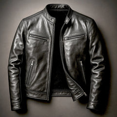 Bowen | Heren Vintage Leren Biker Jacket Ritssluiting Vier Zakken