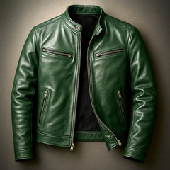 Bowen | Heren Vintage Leren Biker Jacket Ritssluiting Vier Zakken