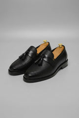 Milan | Heren Zwart Gevlochten Tassel Slip-On Loafers