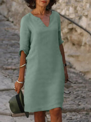 Eliza | Dames Elegante Midi Jurk Met Inkeping In De Hals