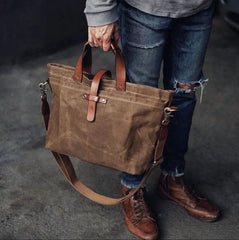 Bram | Unisex Gewaxed Canvas Leren Tote Bag Waterdicht