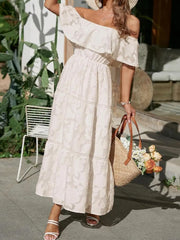 Athena | Dames Off Shoulder Gelaagde Maxi Jurk Voor Bruiloftsgasten