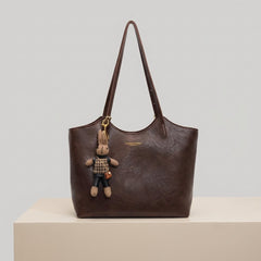 Evelyn | Women's Soft Vegan Leather Spacious Shoulder Tote Bag Plush Charm
