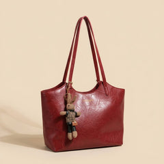 Evelyn | Women's Soft Vegan Leather Spacious Shoulder Tote Bag Plush Charm