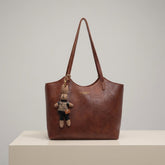 Evelyn | Women's Soft Vegan Leather Spacious Shoulder Tote Bag Plush Charm